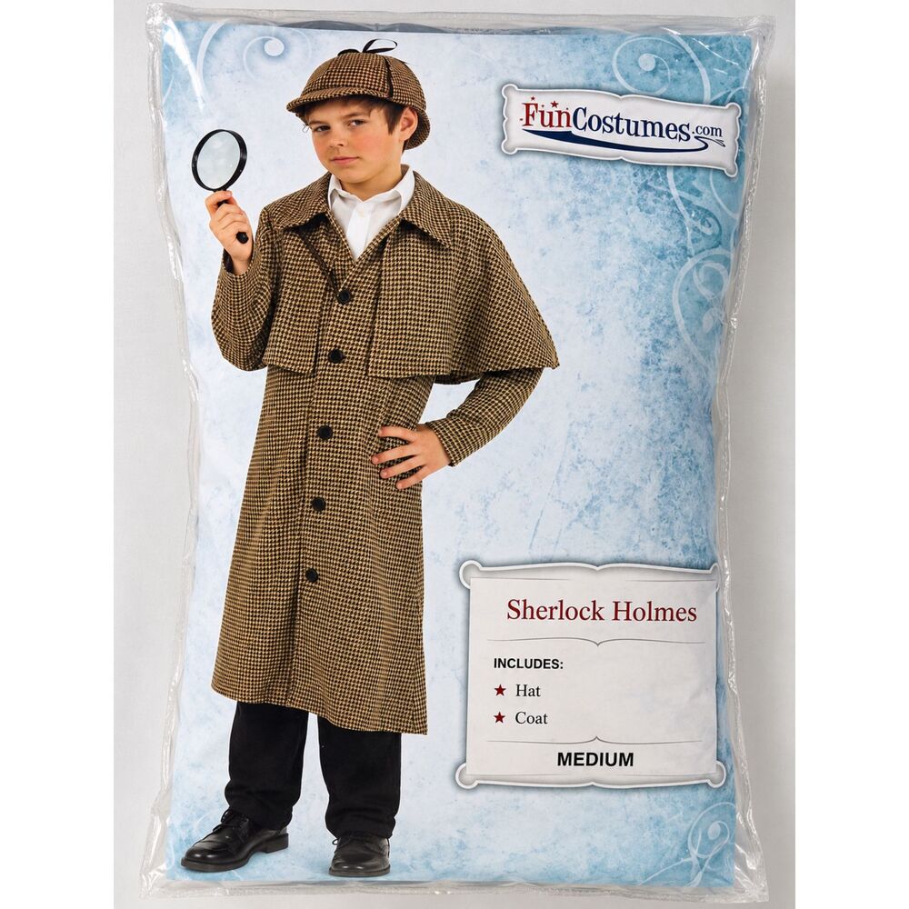 Fun Costumes Sherlock Holmes Detective Costume Kids Medium Hat & Coat